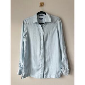 Faconnable Women's  Linen Button Down Blue Shirt Minimalist Coastal Small